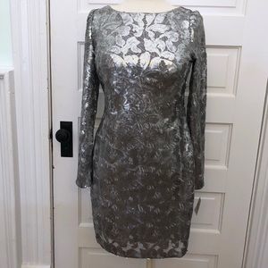 Aidan Mattox Silver Sequin Long Sleeve Cocktail